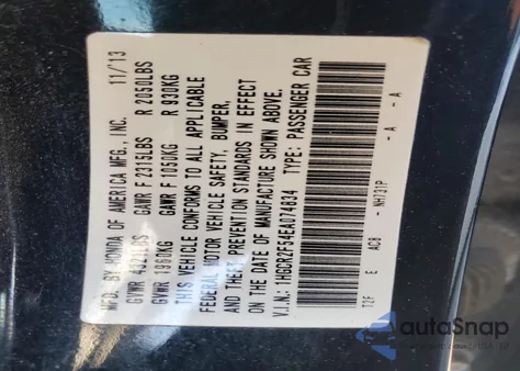 2014 Honda Accord Sport from USA, damaged, VIN 1HGCR2F54EA074834